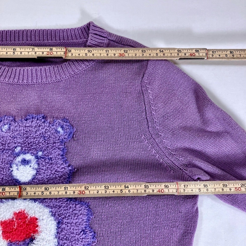 Iron Fist Care Bears Sweater Purple Share Bear Fuzzy Patch Knit Top Small - Picture 9 of 10